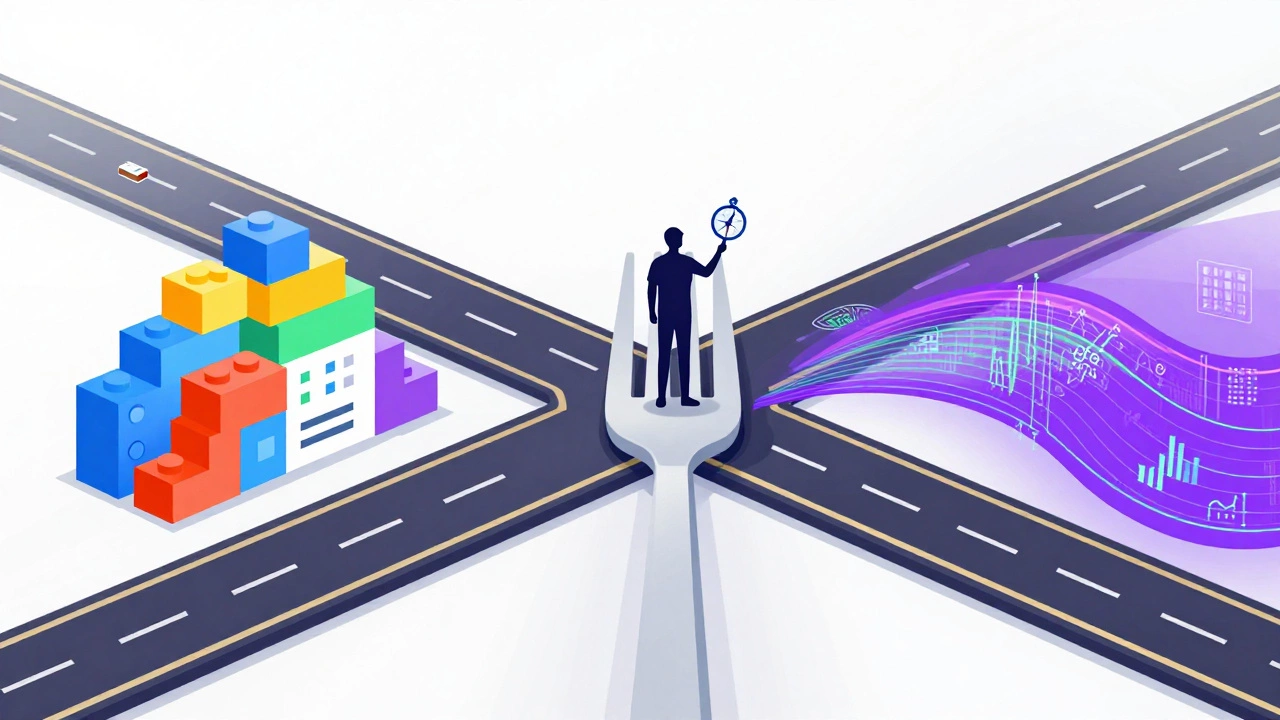 Illustration of career paths splitting into web design and data streams