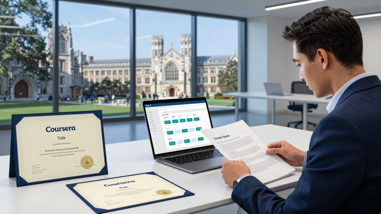 Professional studying with university certificates for Coursera