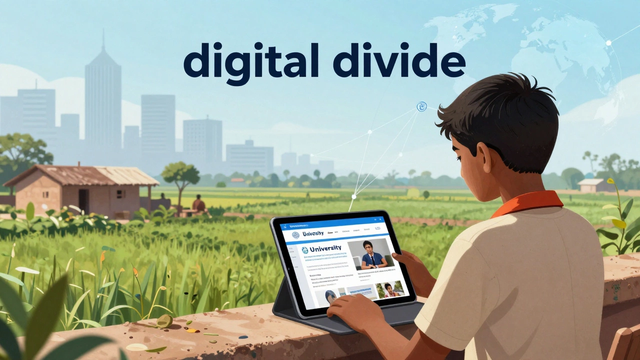 Rural Indian student accessing online education via tablet
