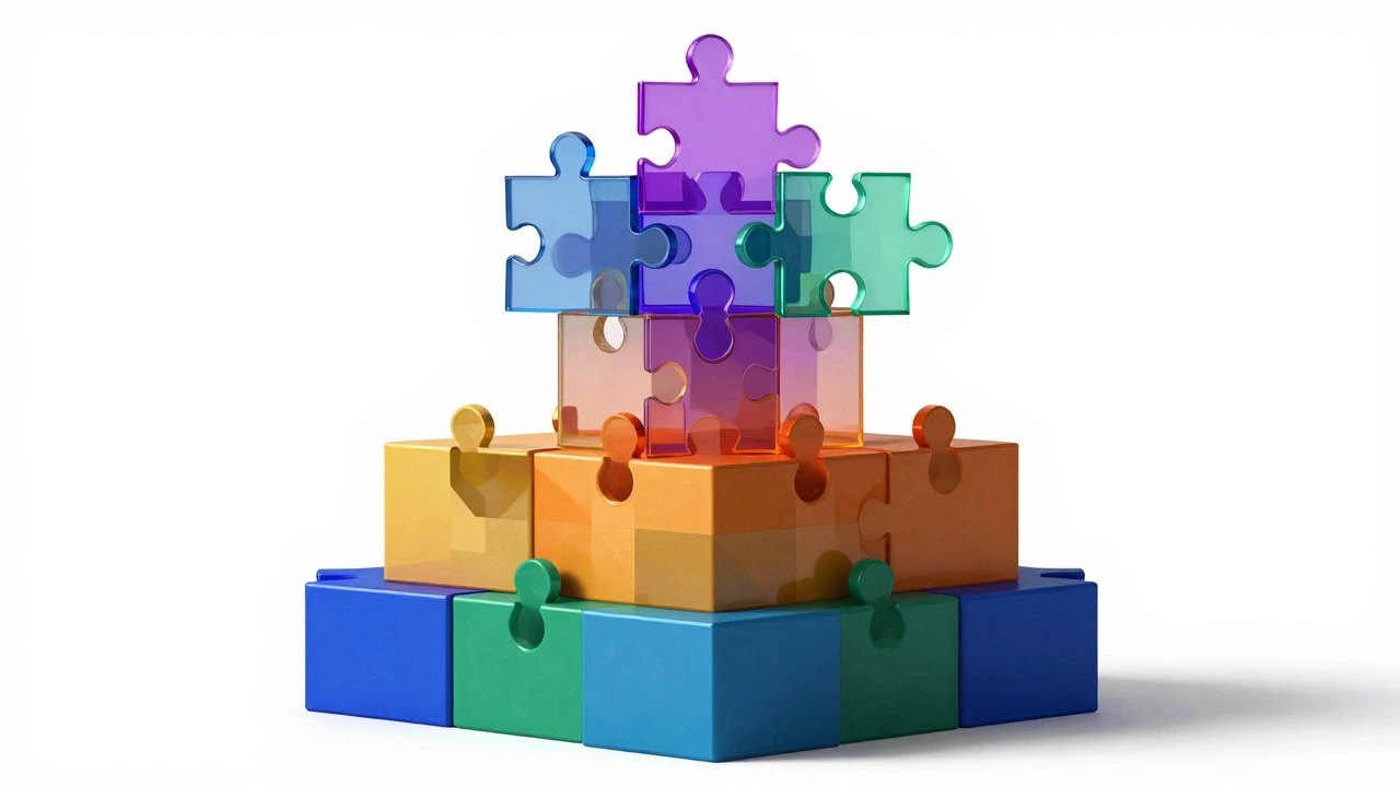 Abstract architectural illustration showing three levels of educational curriculum