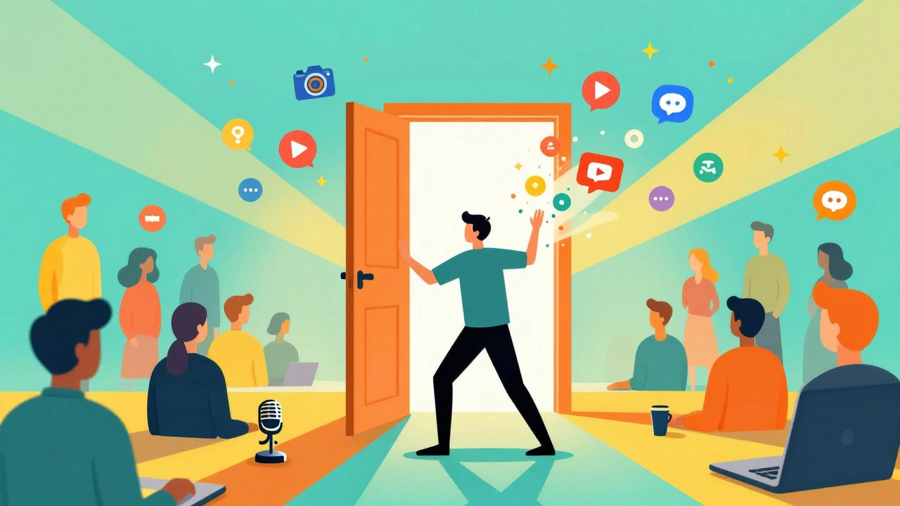 Abstract illustration of launching an online course to students