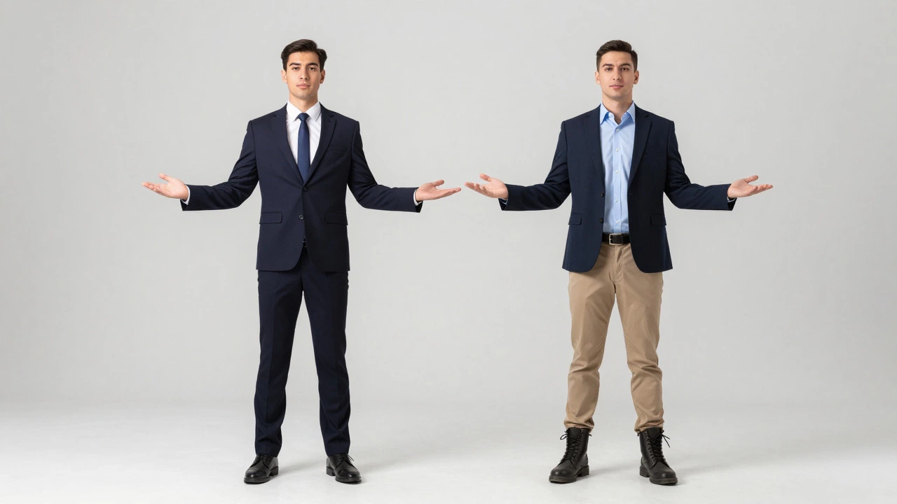 Comparison of formal suit vs business casual attire for interviews