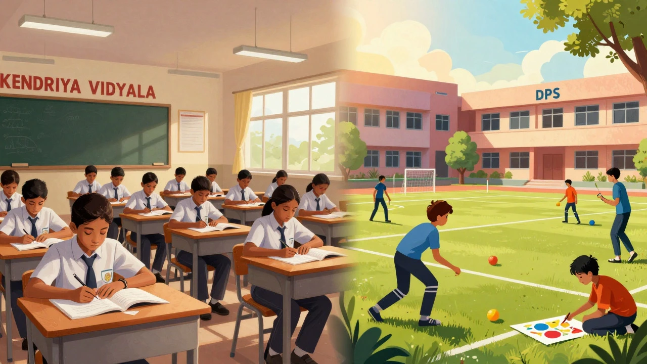 Contrast between disciplined government school and active private campus